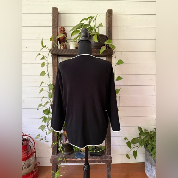 Dress Barn: Black Women's Blouse with Cardigan Front and White Trim - Picture 6 of 15